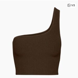 Babaton Sculpt Knit One-shoulder Cropped Tank in Chocolate Brown
